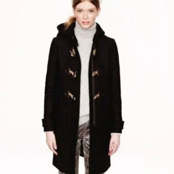 J.Crew Nello Gori Womens 4 Wool Cashmere Toggle Duffle Coat in Black Style 56970 - Picture 1 of 9
